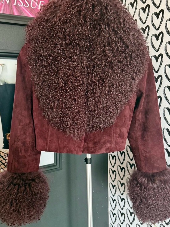 Jackets & Blazers - Mongolian Fur Cropped Suede Jacket